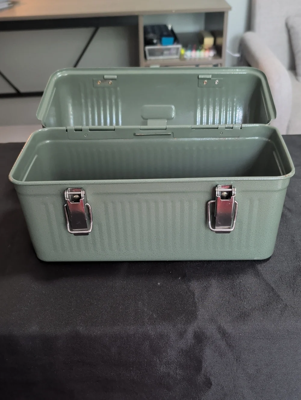 Vintage Stanley Drab Green Metal Lunch Box with Metal Latches